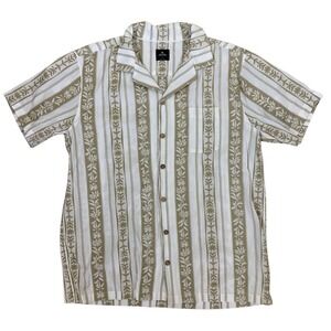 Rip Curl Tan White Floral Stripe Button Down Shirt Surf Resort XL